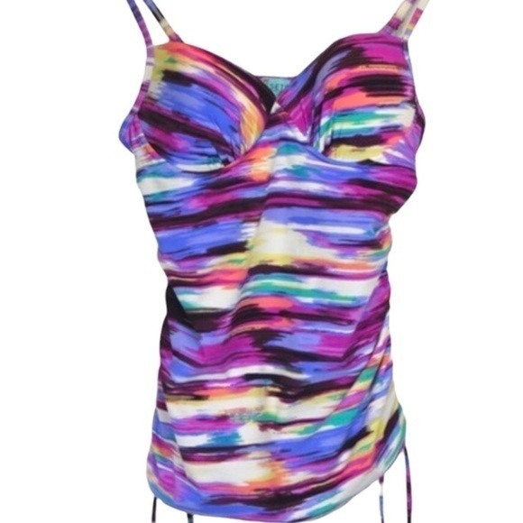 Assets Push-Up Multicolor Striped Tankini Ruched Sides Size Small Bodycon - Picture 2 of 9